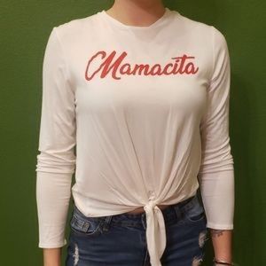 Funky Pink women’s plus long sleeve graphic shirt Mamcita tie front